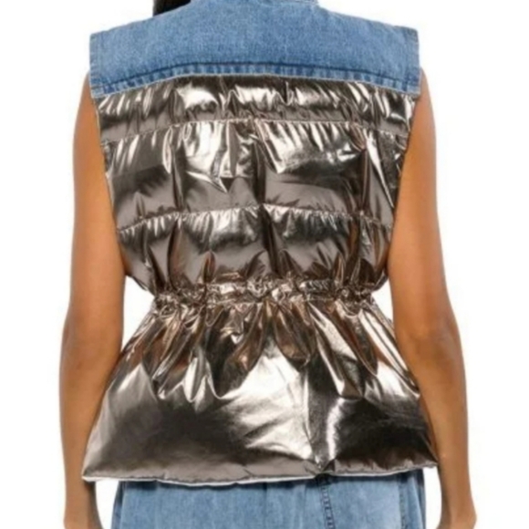 AKIRA BRAND "TO THE MOON METALLIC PUFFER VEST WITH DENIM LARGE **NWT** - Picture 2 of 5